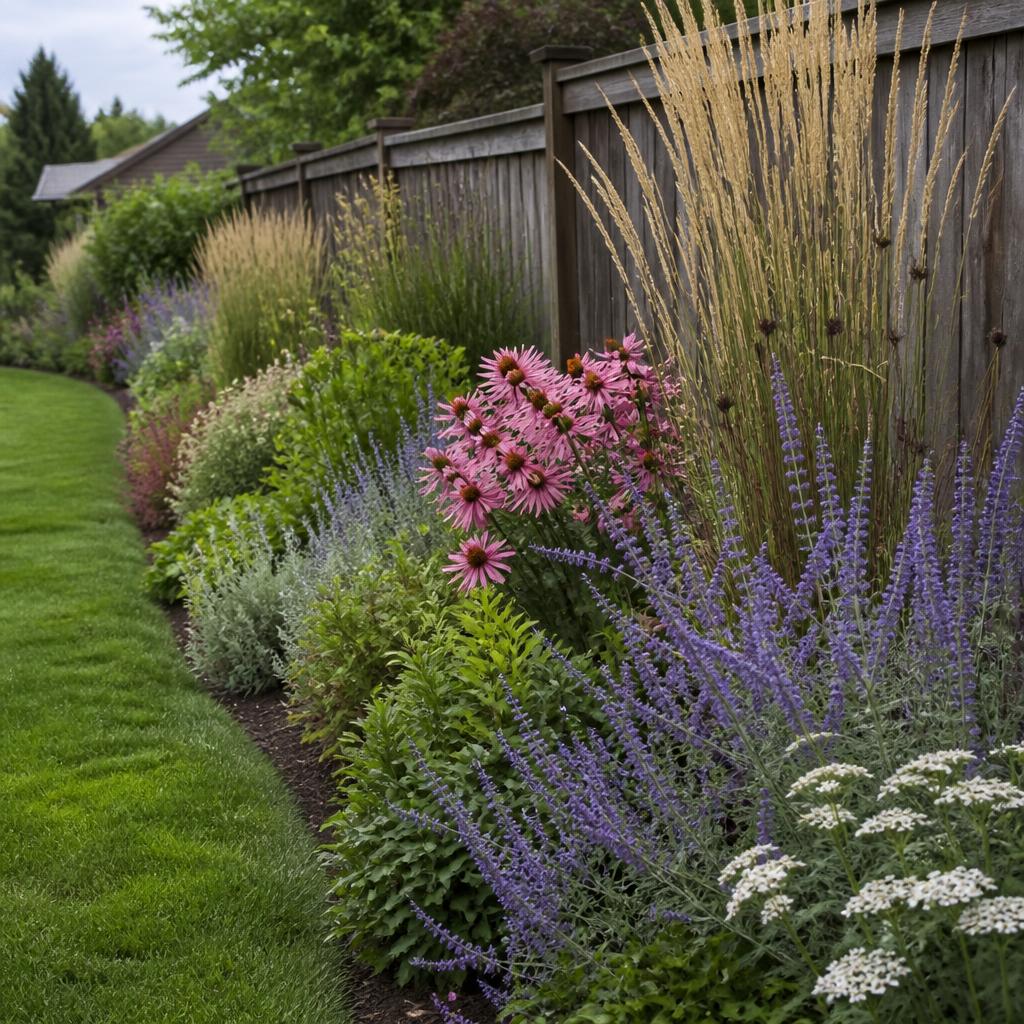 Flowering planted border along a fence line